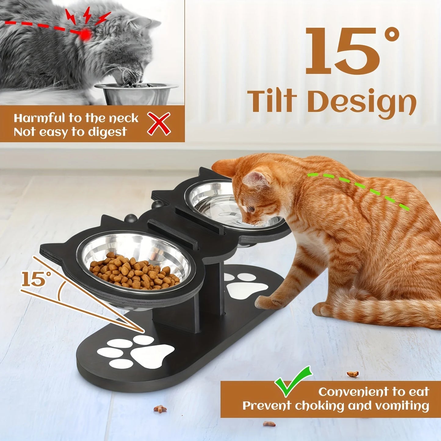 Tilted Elevated Stainless Steel Pet Bowls