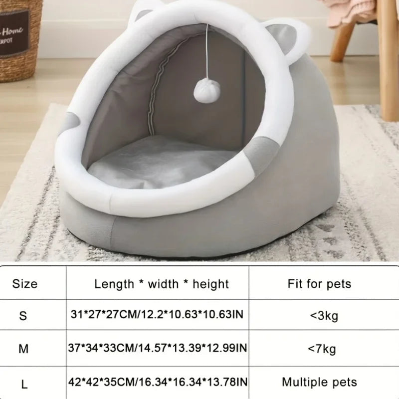 Cartoon Plush Cat House Bed with Removable Cushion