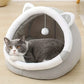 Cartoon Plush Cat House Bed with Removable Cushion