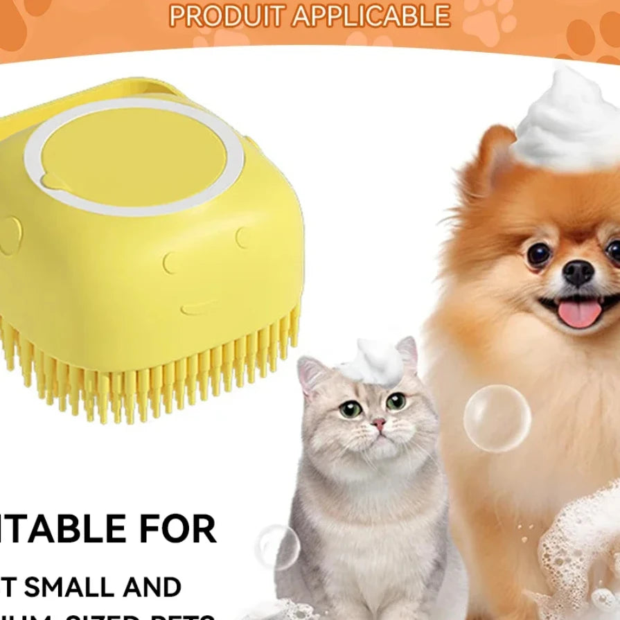 Pet Bathing & Massage Brush with Shampoo Dispenser for Dogs and Cats