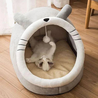 Deep Sleep Cartoon Cat Bed Cave with Removable Cushion