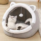 Cartoon Plush Cat House Bed with Removable Cushion