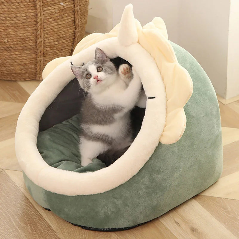 Deep Sleep Cartoon Cat Bed Cave with Removable Cushion