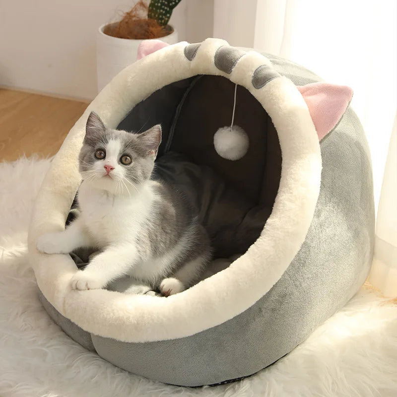 Deep Sleep Cartoon Cat Bed Cave with Removable Cushion