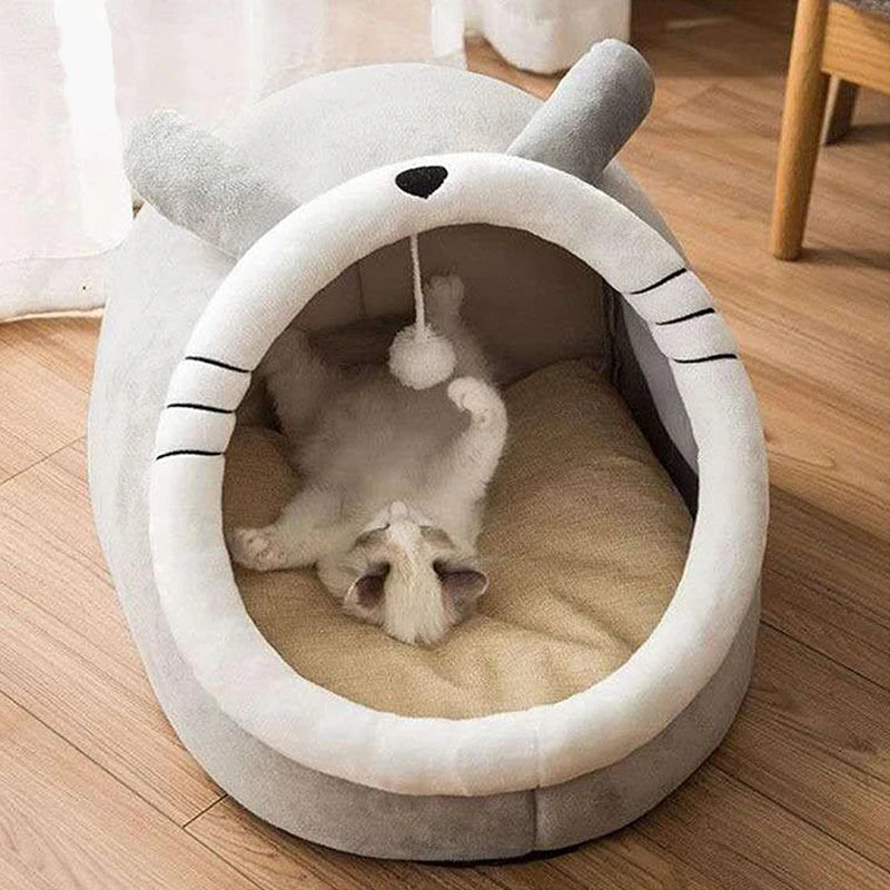 Deep Sleep Cartoon Cat Bed Cave with Removable Cushion