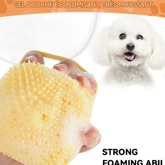 Pet Bathing & Massage Brush with Shampoo Dispenser for Dogs and Cats